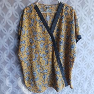 C J Banks 3X plus top shirt sleeves yellow white floral
